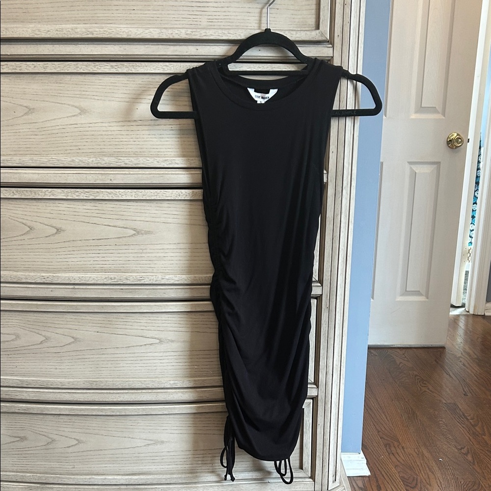 Steve Madden Black Ruched Midi Dress